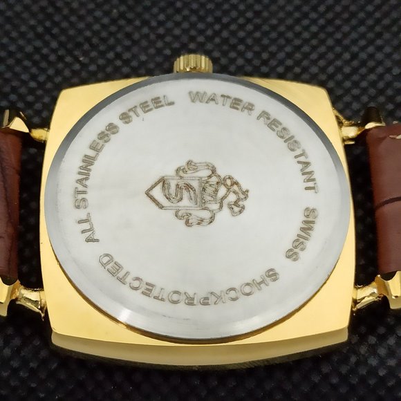 Vintage 1969 Henri Sandoz Mens Gold Watch W/Leather Strap & White Face Brown Acn - Picture 8 of 9